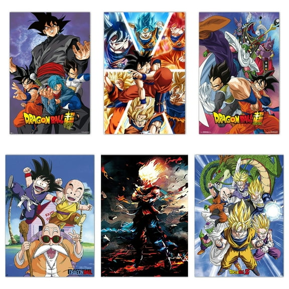 A Set of 6 Dragon Ball Cartoon Paintings Posters for Kids Bedroom Wall Decorations,Unframed.