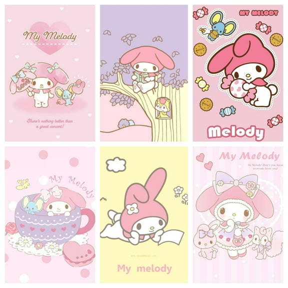 A Set of 6 My Melody Cartoon Paintings Posters for Kids Bedroom Wall Decorations,Unframed.