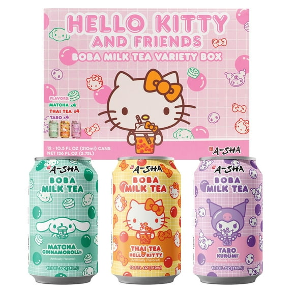 A-Sha Hello Kitty Boba Milk Tea Variety, 10.5 fl oz, 12 cans