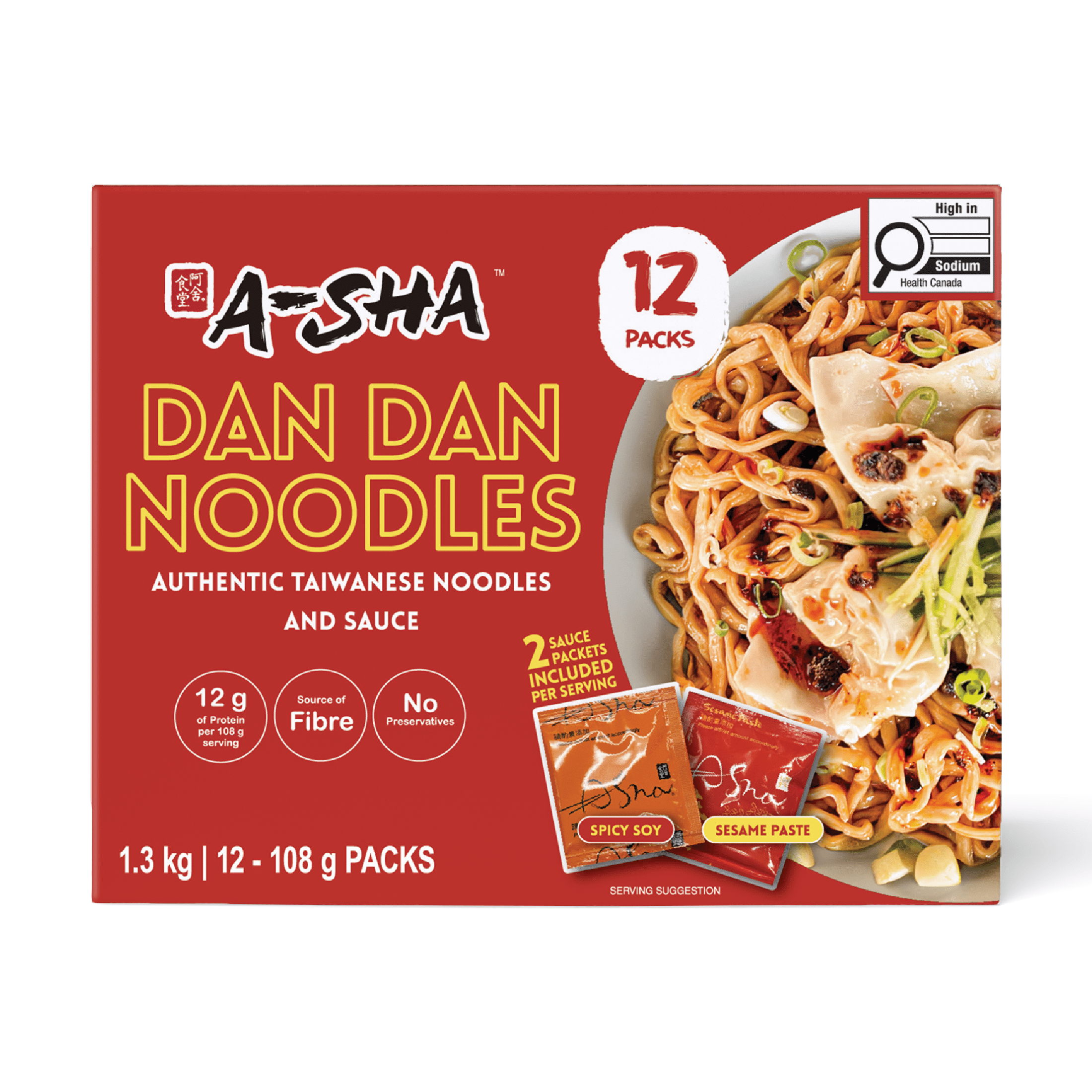 A-Sha Meteor Noodle with Dan Dan Sauce (12 Packs), Spicy Soy Sauce
