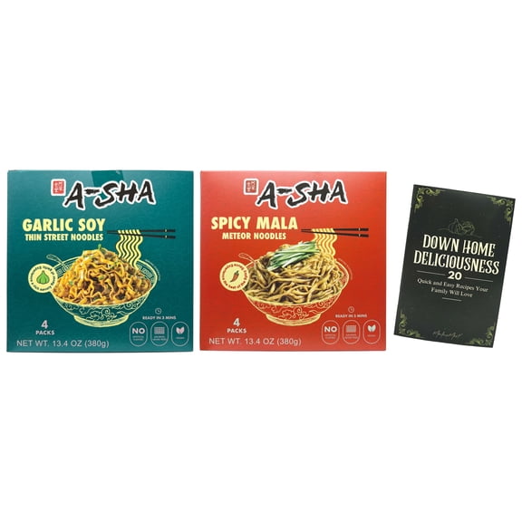 Ramen Noodles Variety: Garlic Soy, Spicy Mala Meteor (4-pack) + MerlinsMart Zine | A-Sha