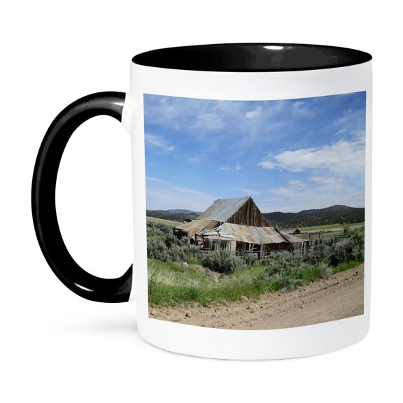 3drose, a Shack Found on a Backroad in Southern Utah with Blue Skies, 11oz Two-tone Black Mug