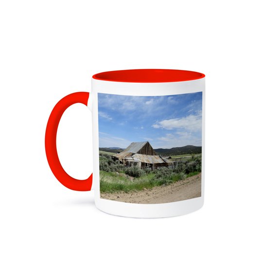 3drose, a Shack Found on a Backroad in Southern Utah with Blue Skies, 11oz Two-tone Red Mug