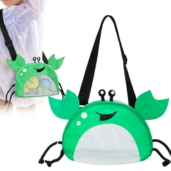 A Shell Bag Bag ， Crab Shaped Mesh Beach Bag with Adjustable Strap Collecting Bag for Kids Holding Pool Toy