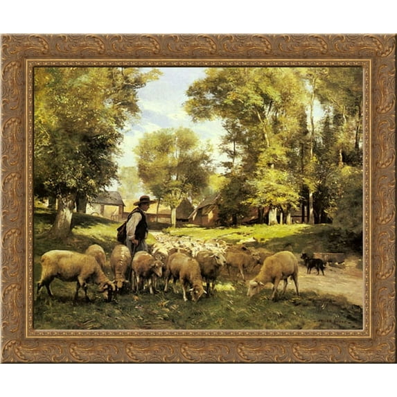 A Shepherd and his Flock 23x20 Gold Ornate Wood Framed Canvas Art by Dupre, Julien