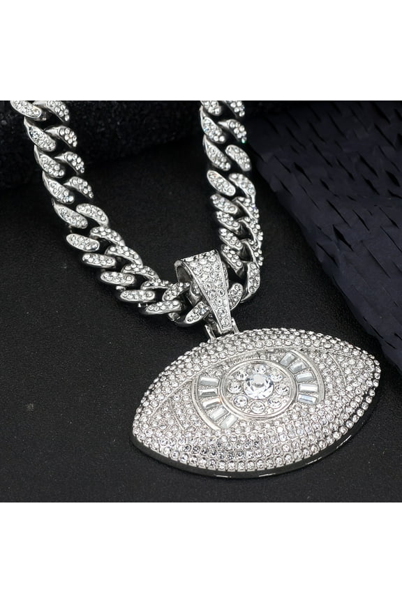 A Shiny Demon Eye Pendant With A Cuban Chain, Suitable For Both Men And Women, A Hip-hop Necklace.