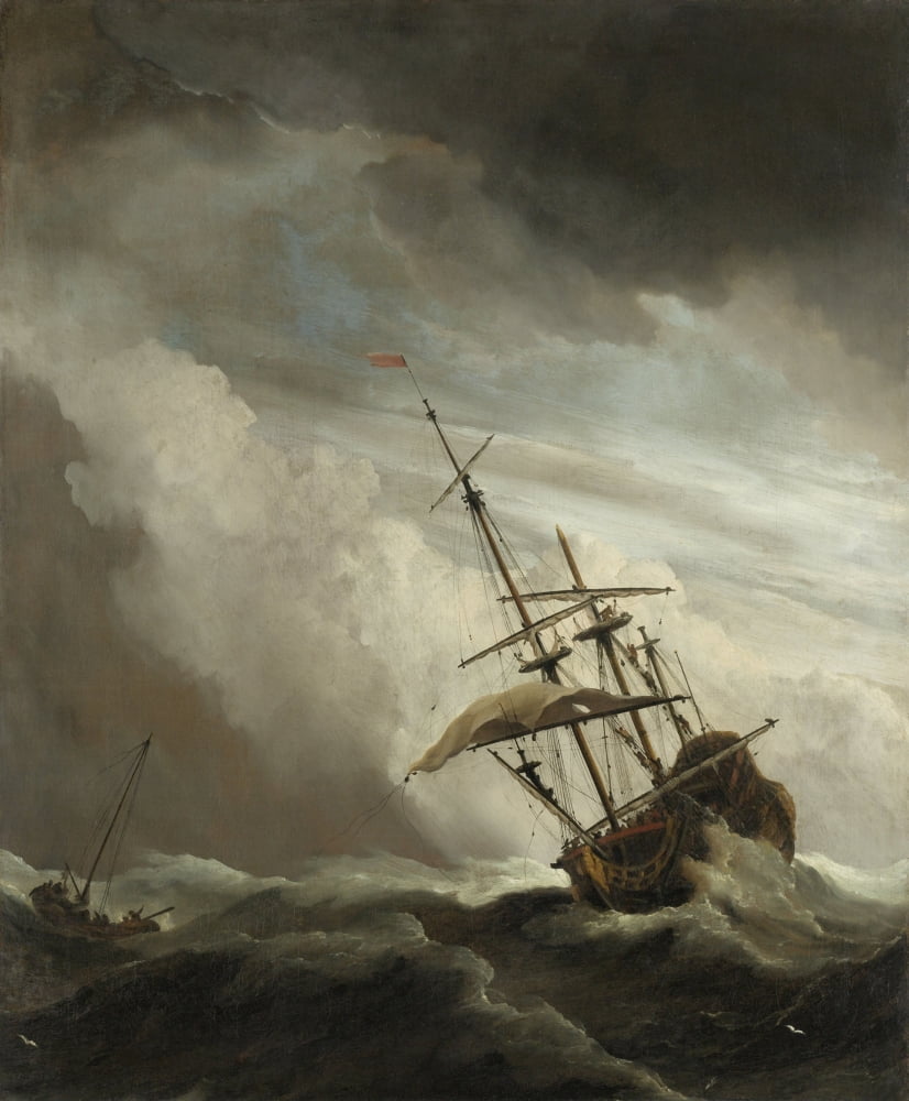 A Ship On The High Seas Caught By A Squall Canvas Art - (24 x 36)