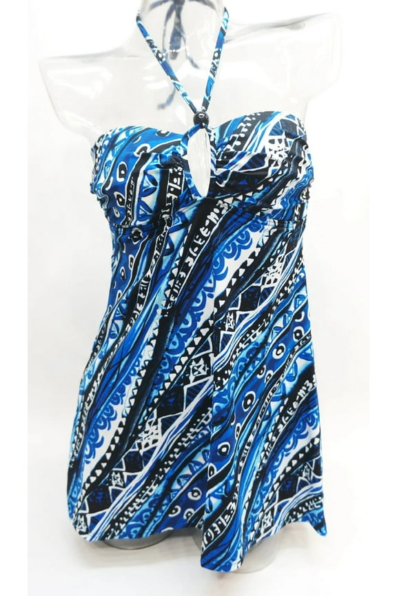 Blue Aztec Halter One-Piece Swim Dress Women's Swimwear Size 8