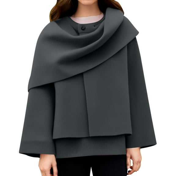 A Short Knitted Coat With A Solid Color Asymmetrical Scarf For Women