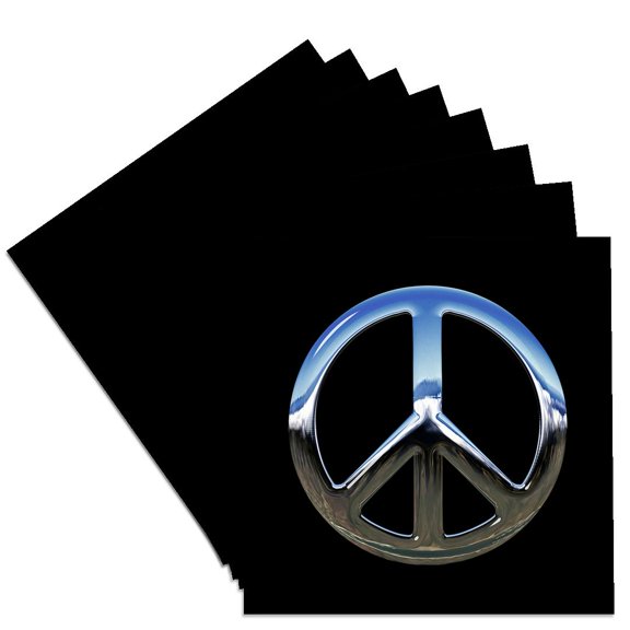 3drose, a Sign for Peace and Against War. Metal Stylized Image on Black, Set of 8 Ceramic Tile Coasters