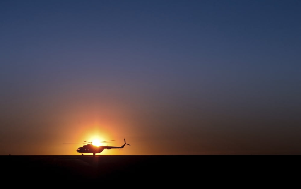 A Sikorsky S-61L Mk II helicopter taxis on the runway during sunrise Canvas Art - Stocktrek Images (36 x 23)