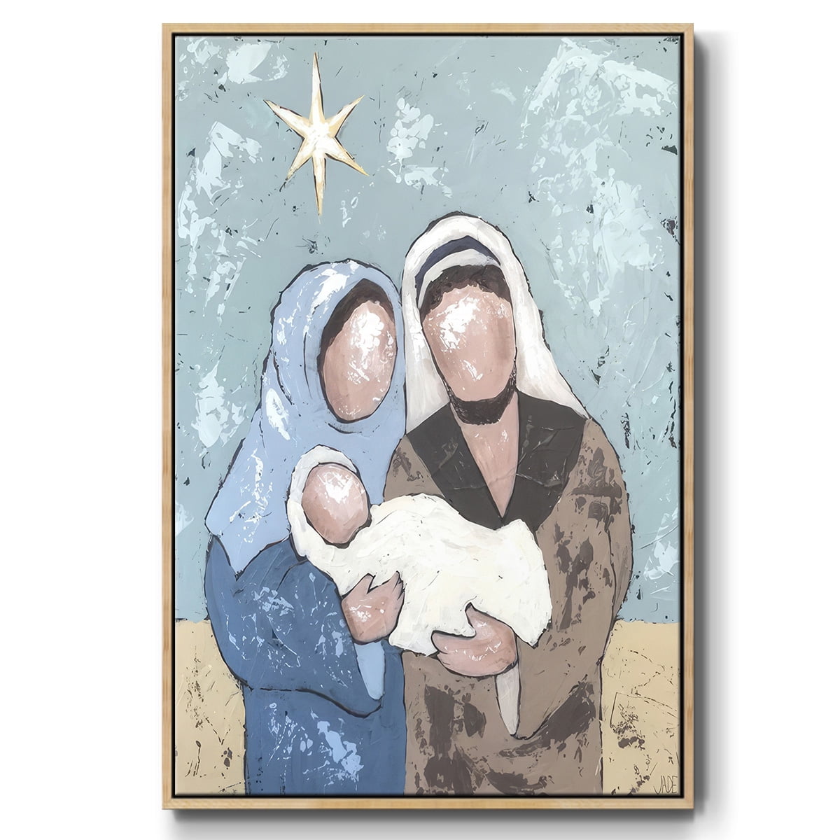 A Silent Night I - Framed Gallery Wrapped Holiday Canvas - 17 x 25 - Natural Wood Frame