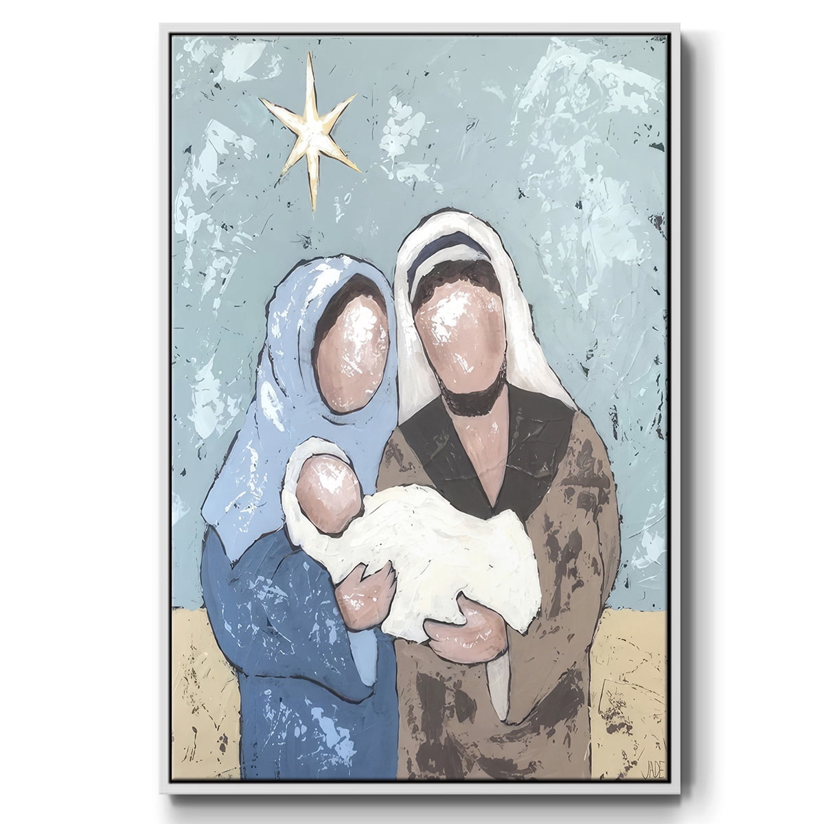 A Silent Night I - Framed Gallery Wrapped Holiday Canvas - 27 x 41 - White Frame