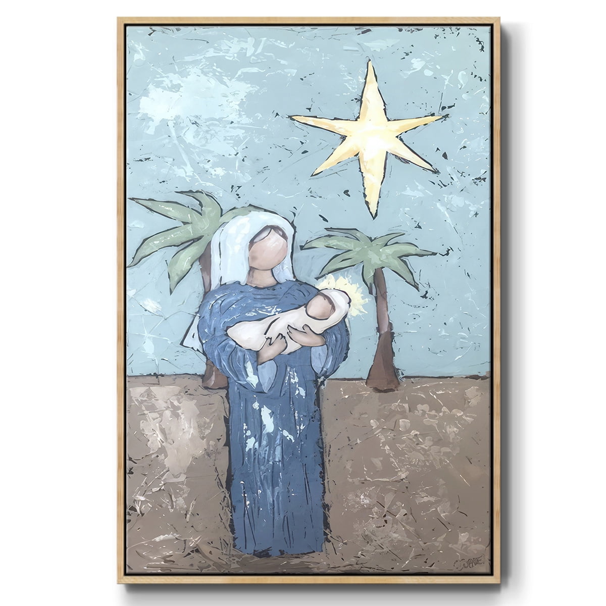 A Silent Night II - Framed Gallery Wrapped Holiday Canvas - 27 x 41 - Natural Wood Frame