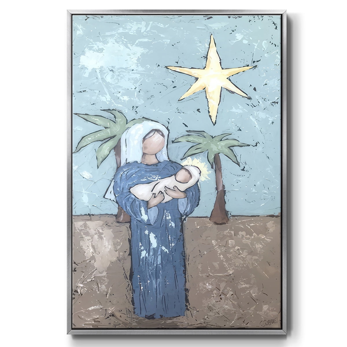 A Silent Night II - Framed Gallery Wrapped Holiday Canvas - 27 x 41 - Silver Frame