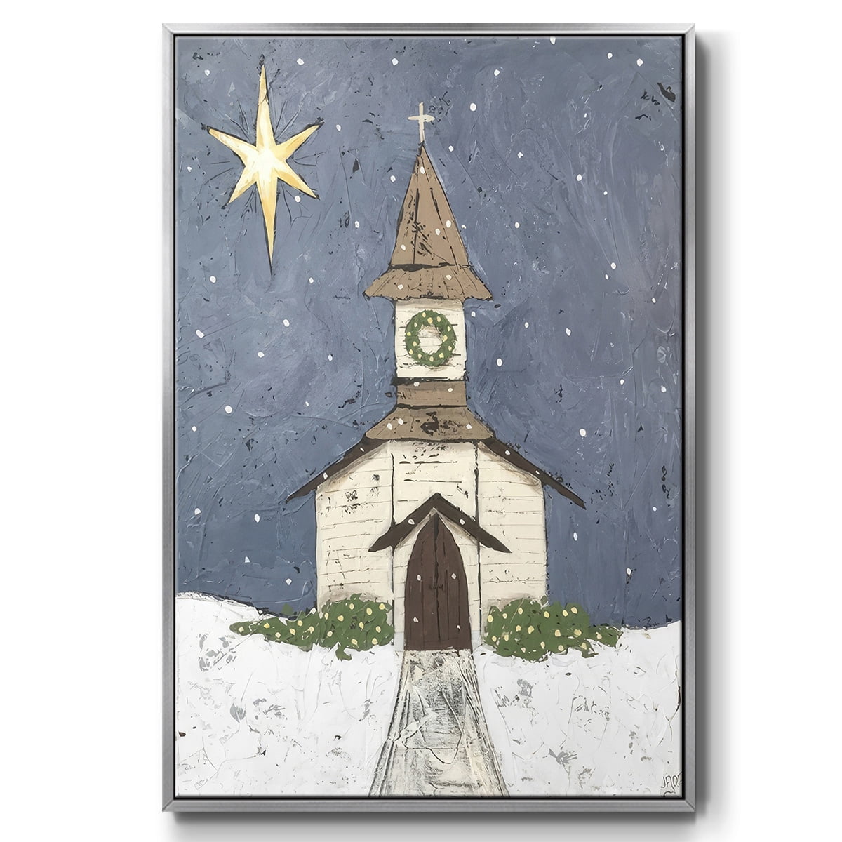 A Silent Night III - Framed Gallery Wrapped Holiday Canvas - 17 x 25 - Silver Frame