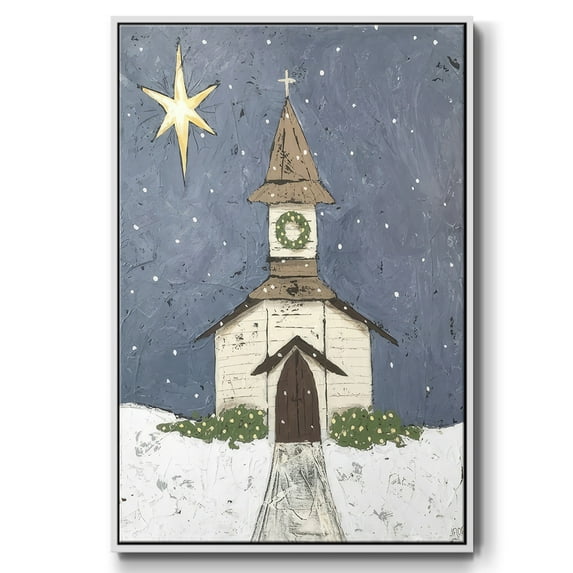 A Silent Night III - Framed Gallery Wrapped Holiday Canvas - 17 x 25 - White Frame
