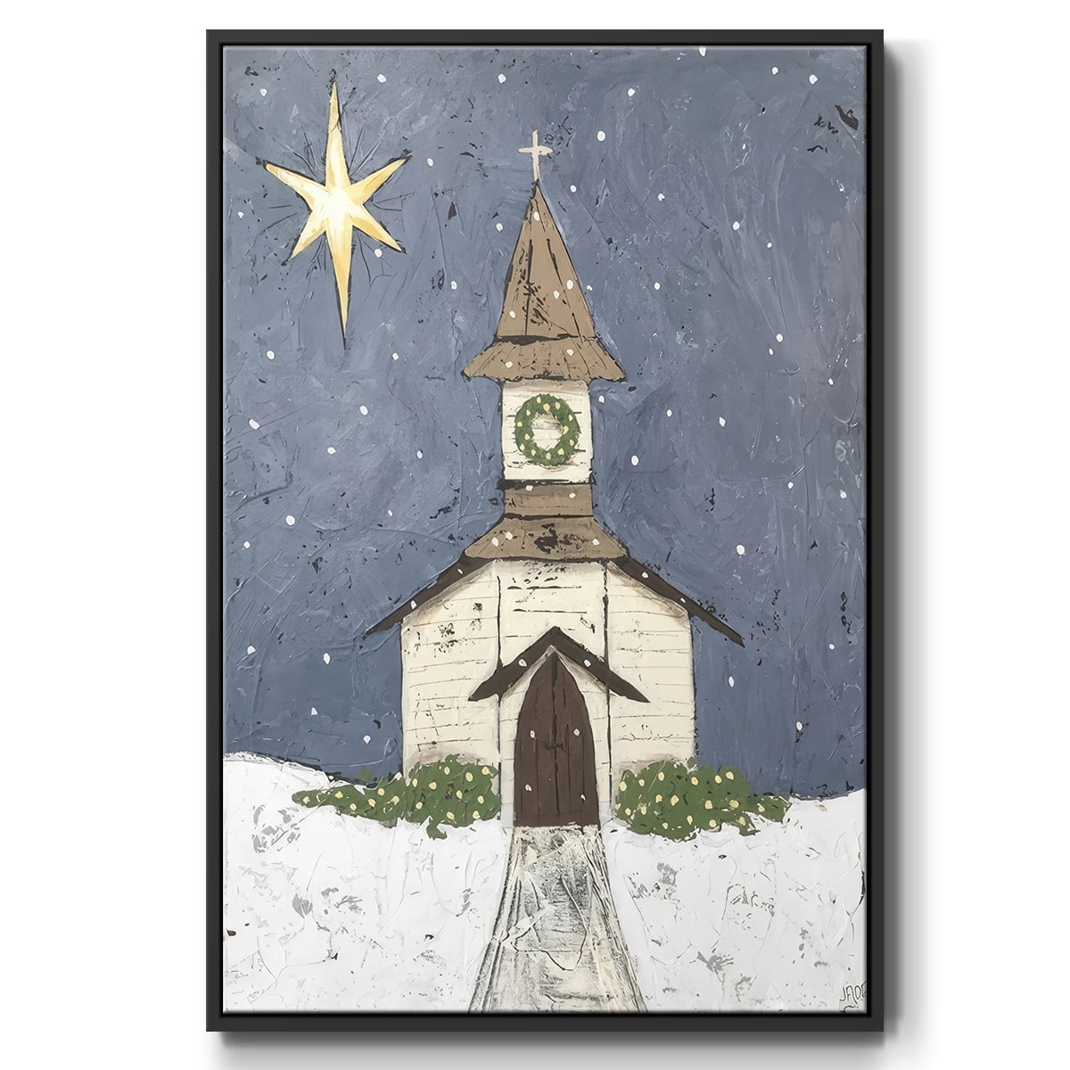 A Silent Night III - Framed Gallery Wrapped Holiday Canvas - 27 x 41 - Black Frame