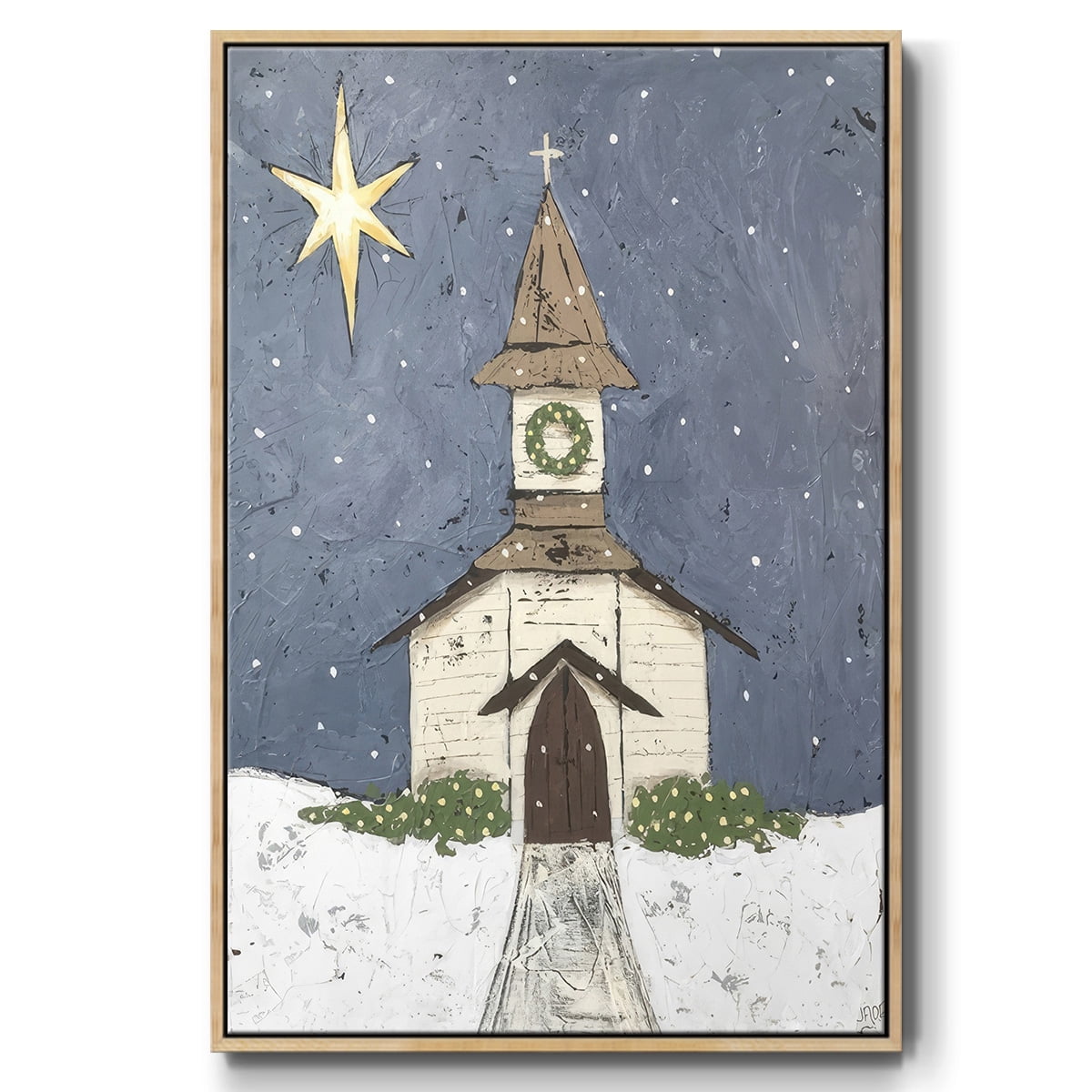 A Silent Night III - Framed Gallery Wrapped Holiday Canvas - 27 x 41 - Natural Wood Frame