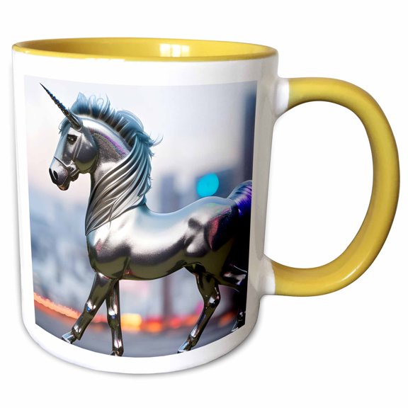 3drose, a Silver Unicorn, 11oz Two-tone Yellow Mug