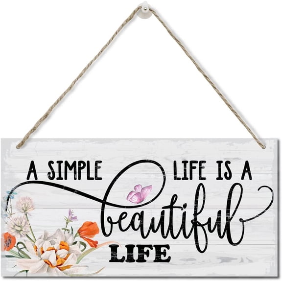A Simple Life Beautiful Life Wood Wall Wood Plaque Sign Wall Hanging, Hanging Wood Sign Home Decor, Home Decor Wall Art Sign, Farmhouse Decor Wall Art Sign 10x5 Inch