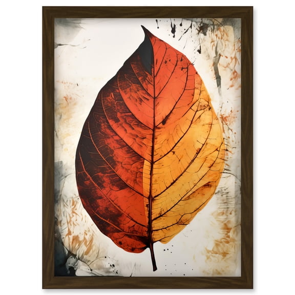 A Single Amber Orange Autumn Leaf Illustration Artwork Framed Wall Art Print A4