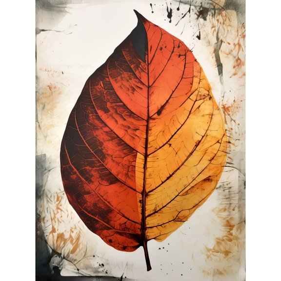 A Single Amber Orange Autumn Leaf Illustration Unframed Wall Art Print Poster Home Decor Premium