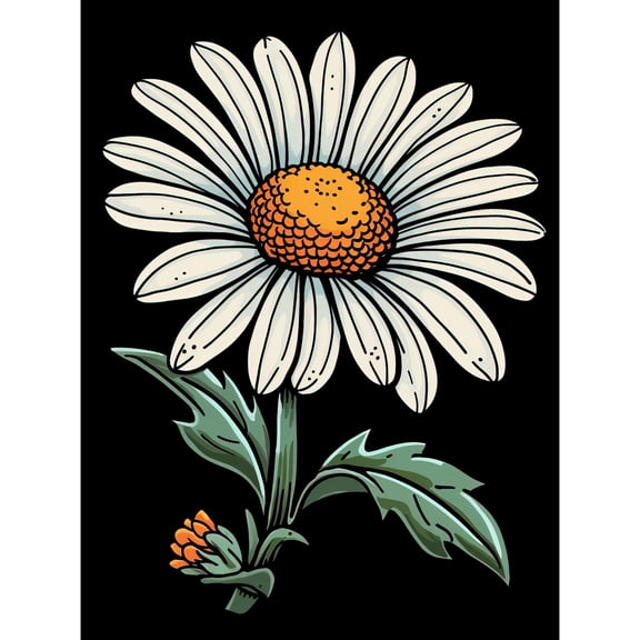 A Single Daisy Dark Old School Tattoo Ink Body Art Rockabilly Americana 50s Unframed Wall Art Print Poster Home Decor Premium