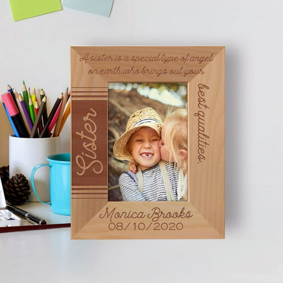 A Sister Is A Special Type Of Angel On Earth Personalized Wooden Frame 3 1/2" x 5" Brown (Vertical)