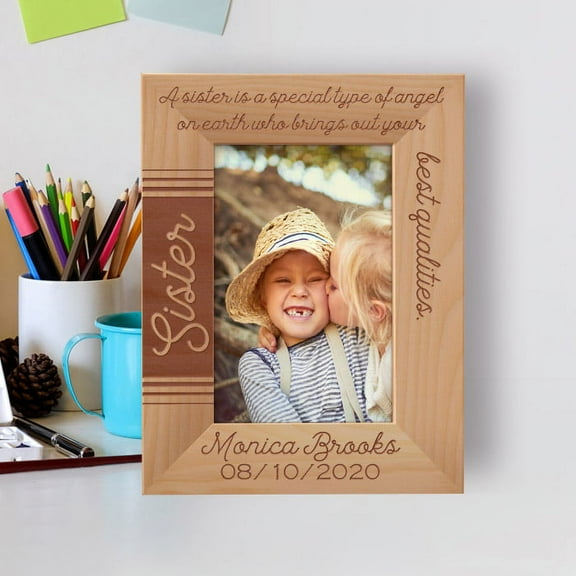 A Sister Is A Special Type Of Angel On Earth Personalized Wooden Frame 4" x 6" Brown (Vertical)