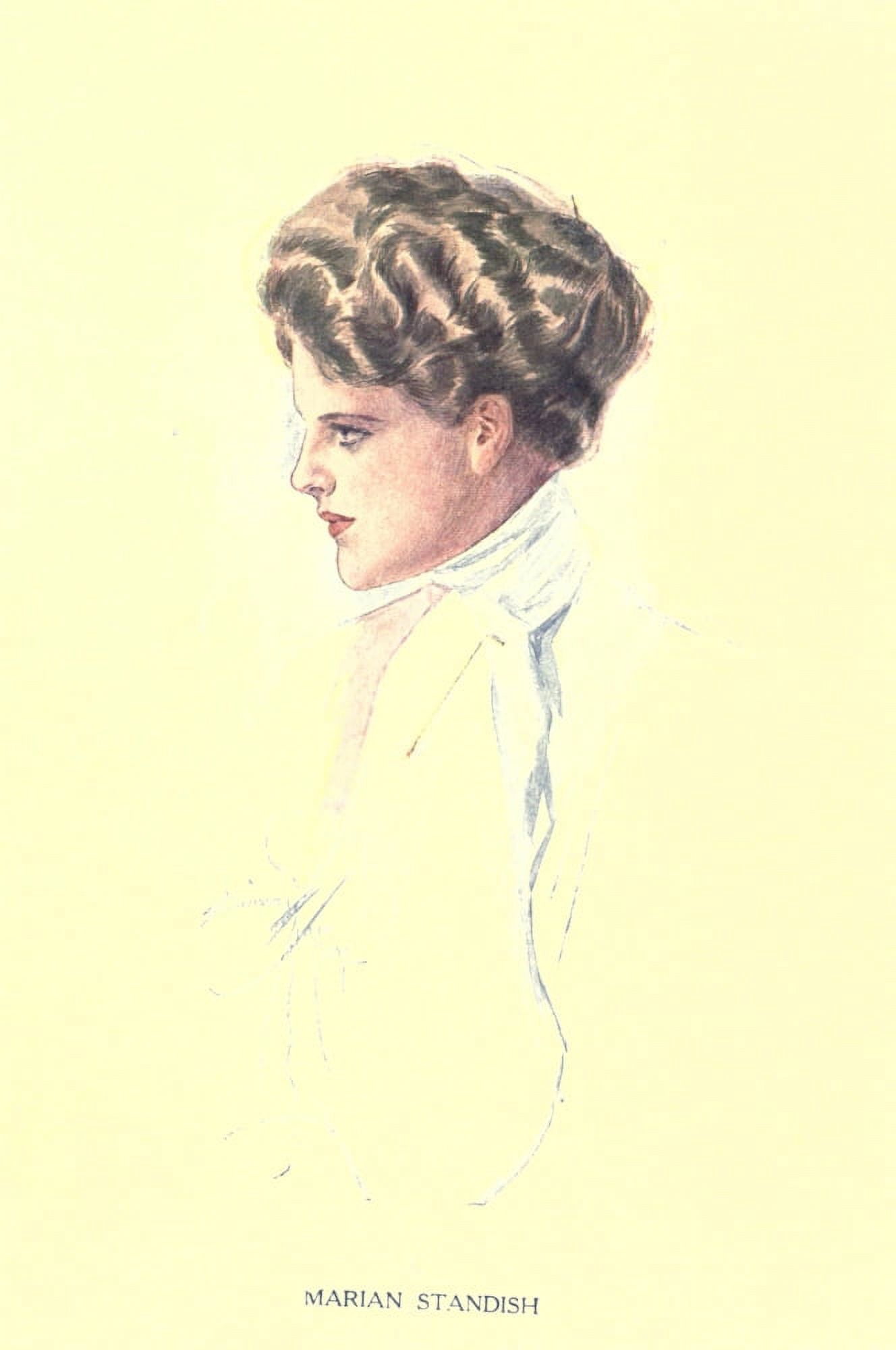 A Six-Cylinder Courtship c1907 Woman in blue scarf Canvas Art - Harrison Fisher (18 x 24)