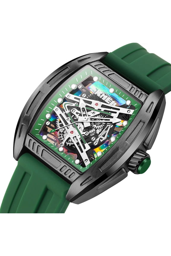 A Skeleton Dial Waterproof Quartz Watch Style A With Exposed Movement, Combines Unique Design With Luminous Elements For Night Time Visibility