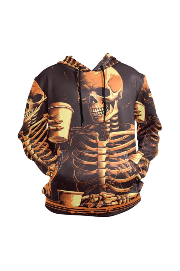 A Skeleton Drinking Coffee Men’s Hoodies Sweatshirt Fleece Jackets Long Sleeve Sweatshirts