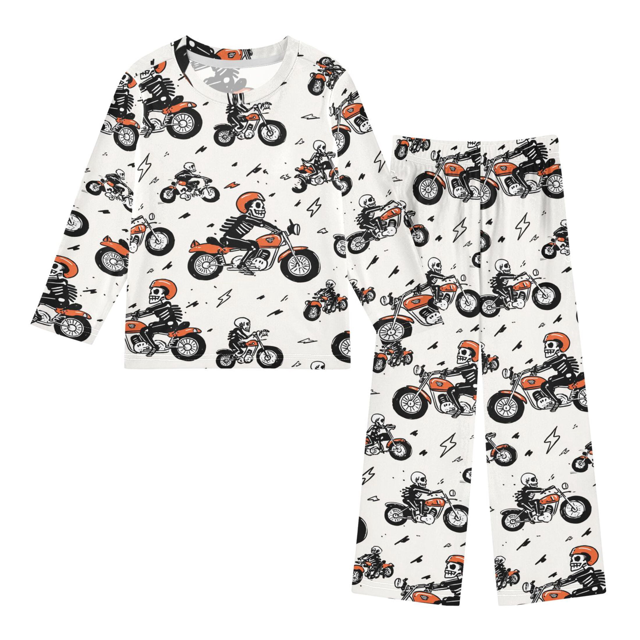 A Skeleton Riding A Motorcycle Cozy Soft Long Sleeves Top and Pants 2 ...