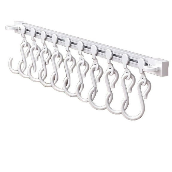 A Sliding Track Hook Storage Rack Kitchen Organizer With Small Size, S Hooks And Plastic Build For Cabinet Door And Wall Mounting 10X5X3In 0.8Lb