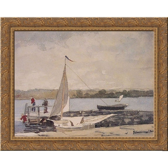 A Sloop at a Wharf, Gloucester 24x20 Gold Ornate Wood Framed Canvas Art by Homer, Winslow