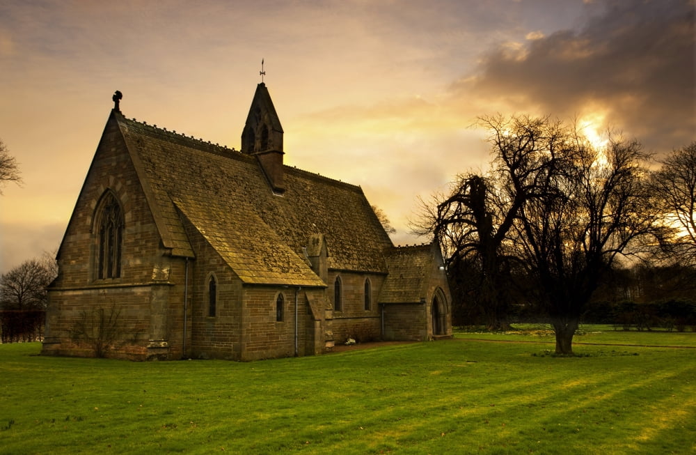 A Small Church In Scenic Setting Canvas Art - John Short Design Pics (19 x 12)