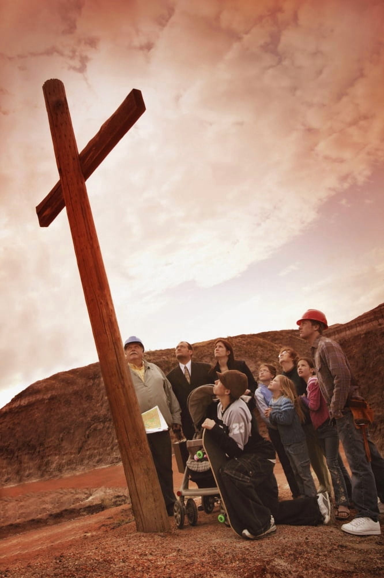 A Small Crowd Gathered At A Wooden Cross Canvas Art - Don Hammond Design Pics (22 x 34)