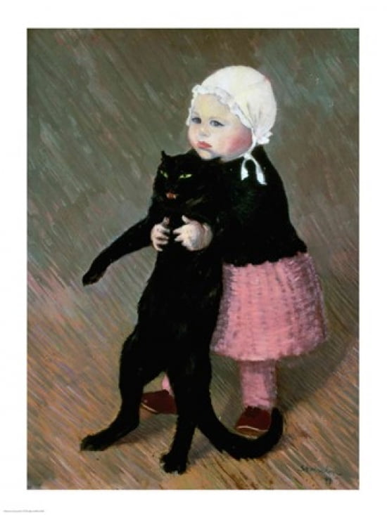 A Small Girl with a Cat 1889 Canvas Art - Theophile-Alexandre Steinlen (18 x 24)