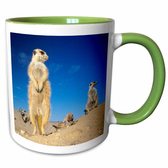 3drose, a Small Suricate Family Interacting at Their Den., 15oz Two-tone Green Mug