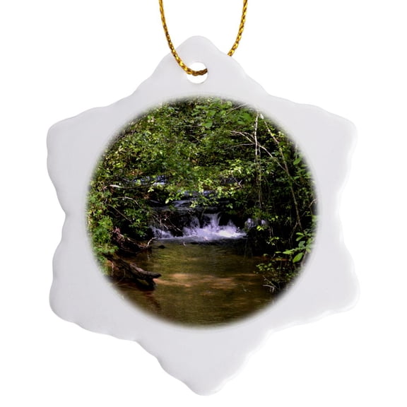 3drose, a Small Waterfall in a Stream, 3 inch Snowflake Porcelain Ornament