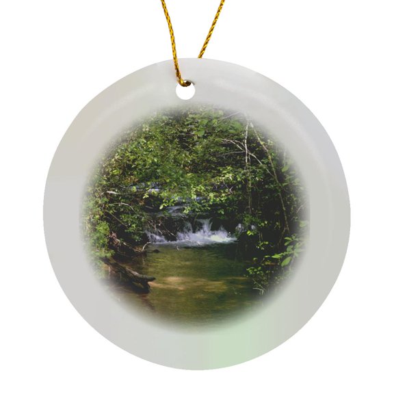 3drose, a Small Waterfall in a Stream, Circle Porcelain Ornament