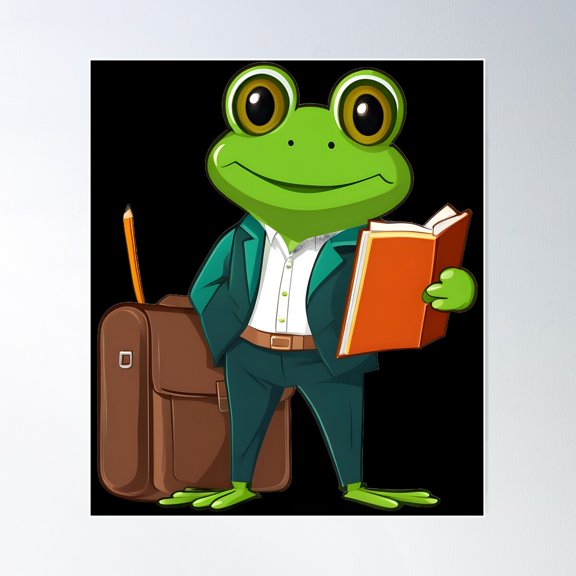 A Smart Looking Frog Studying Poster Wall Art, Modern Wall Decor For Living Room Bedroom, 8x12 UNFRAMED