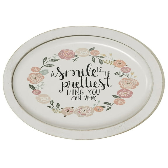 A Smile Is The Prettiest Thing You Can Wear Oval Wood and Metal Wall Plaque White, 12 by 17.5 Inch Oval
