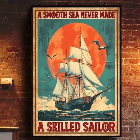 A Smooth Sea Never Made A Skilled Sailor Vintage Ships Sea Red Moon Ship- Vintage Wall Arttrendy Retro Print Room Decor Wall Art , Poster Only