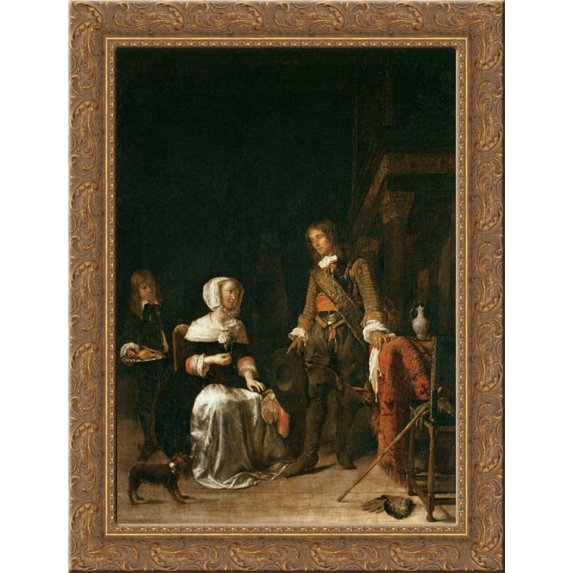 A Soldier Visiting a Young Lady 20x24 Gold Ornate Wood Framed Canvas Art by Metsu, Gabriel