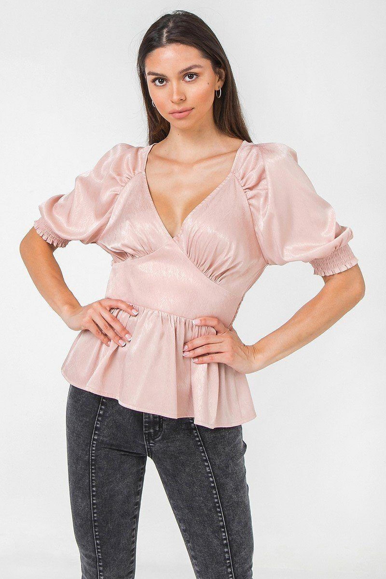 Romeo and Juliet Couture MIST ROSE Women's Long Ruffle Sleeve Top, US Small