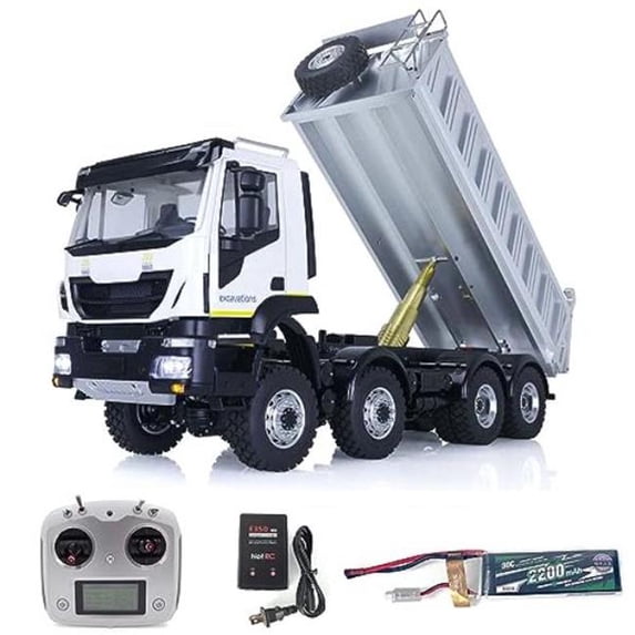 A-Sonic XS-73655 1-14 Scale RC Hydraulic Dumper Trucks for RTR 8x8 Remote Control Dump TipperTruck Motor ESC Servo Shell Painted, White