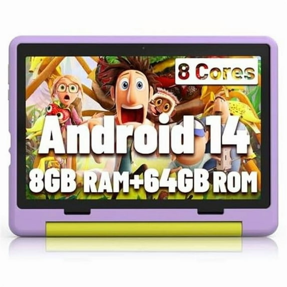 A-Sonic XS71574 Tablet - Upgraded Android 14 Tablet 10 in. for Kids with Protective Case - Octa-Core - 64GB - 1TB TF Card Expandable - Dual Camera - Parental Control - Pre-intalled Kids - Purple