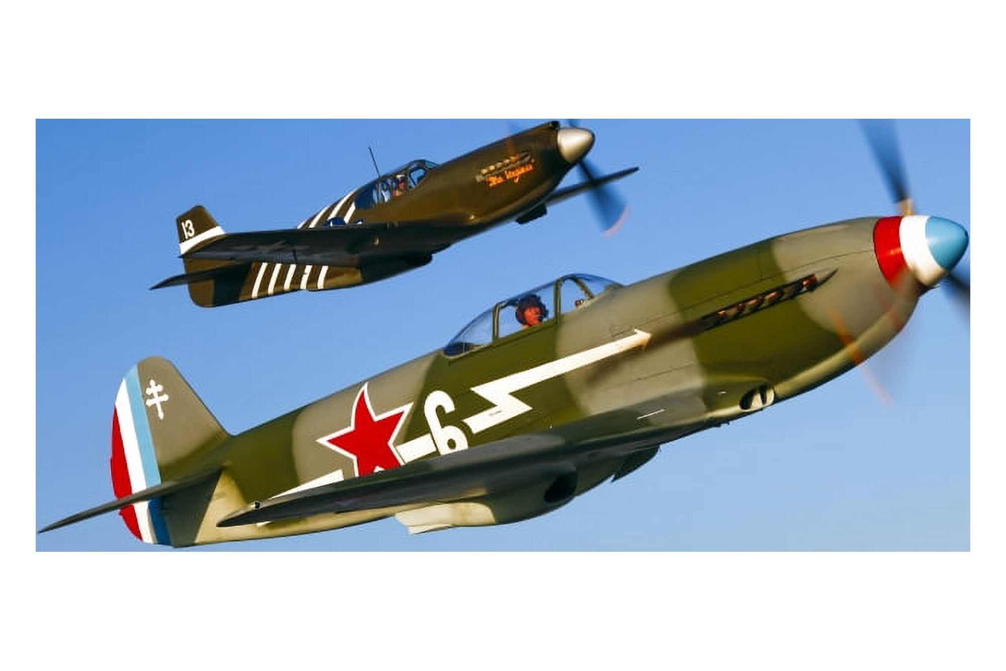A Soviet Yakovlev Yak-3 and a P-51A Mustang in flight Canvas Art - Scott GermainStocktrek Images (34 x 23)